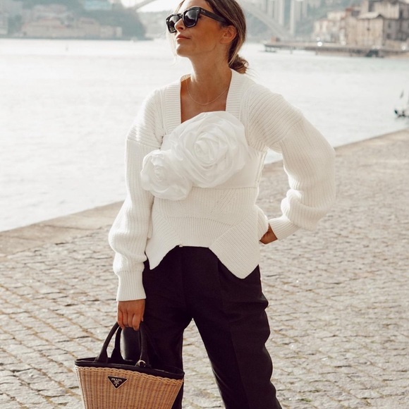 ZARA LIMITED EDITION 100% COTTON SQUARED NECK SWEATER - Picture 7 of 13